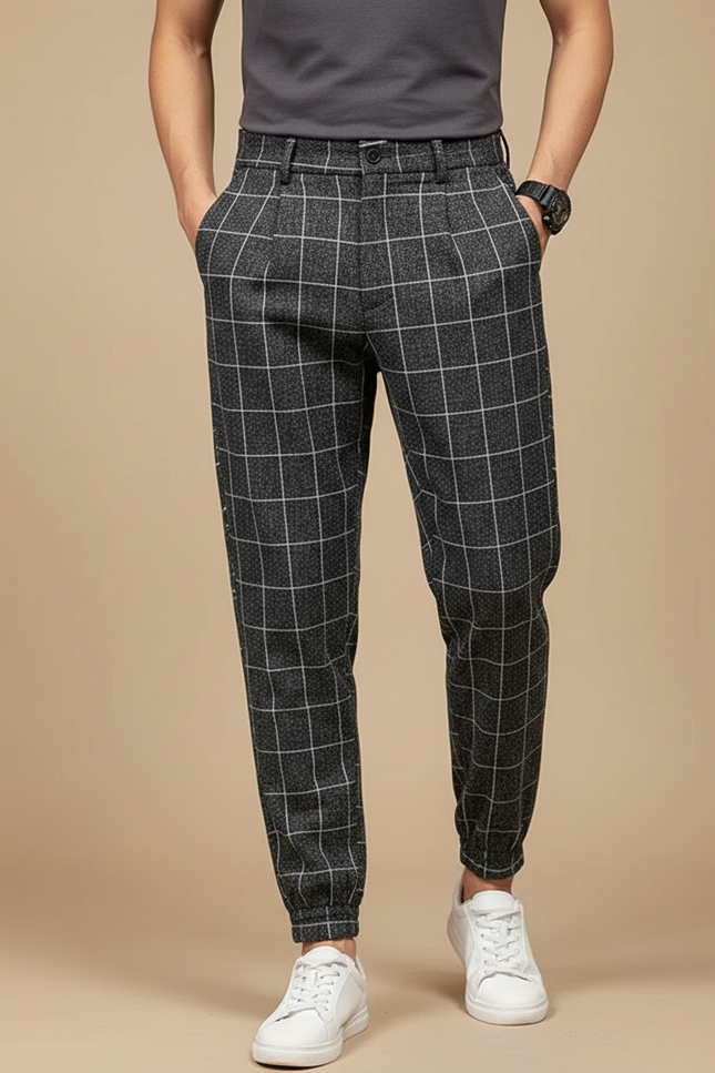 Pantalon À Pince À Carreau Homme - Gris Tweed