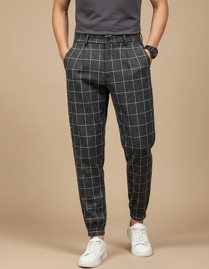 Pantalon À Pince À Carreau Homme - Gris Tweed