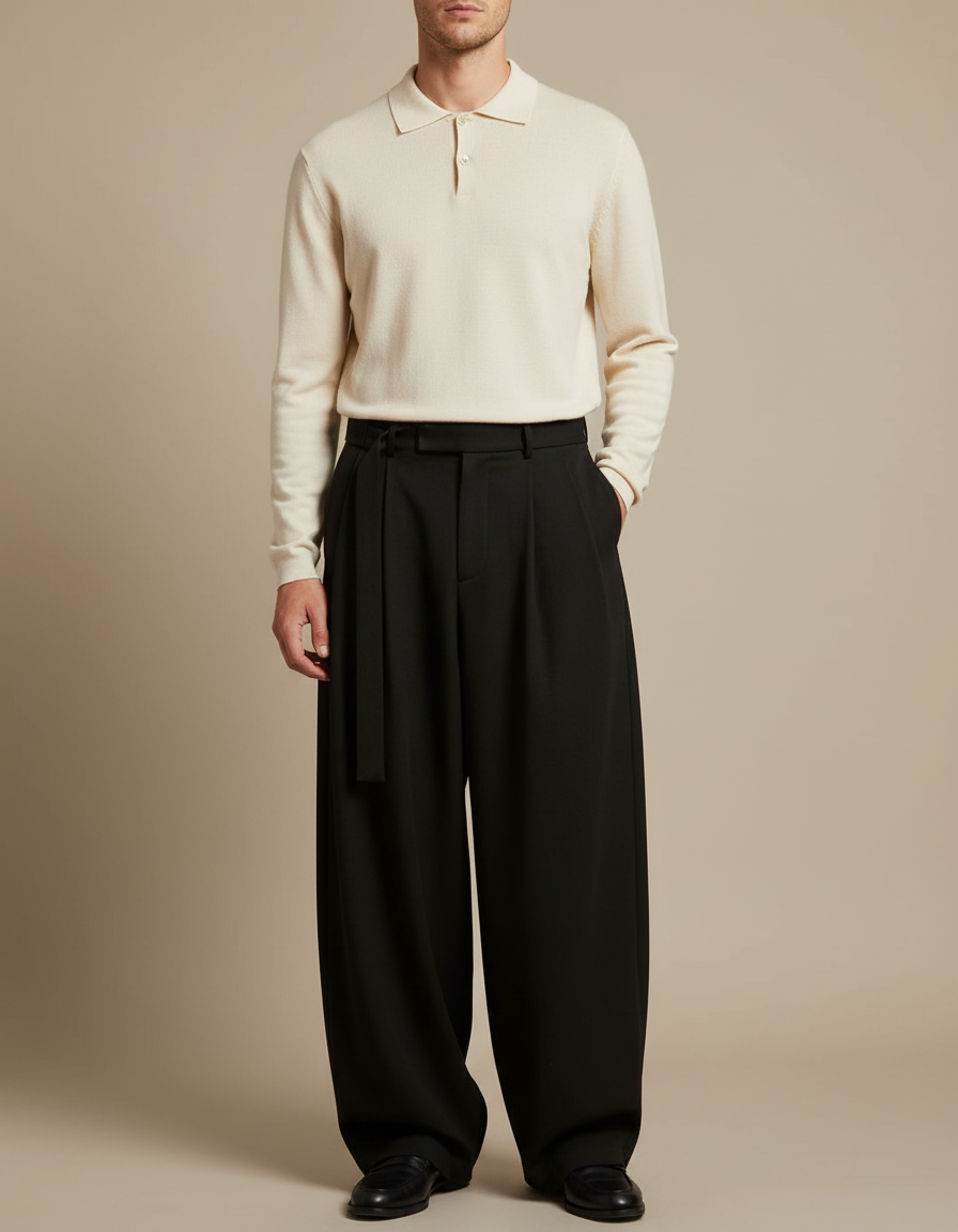Pantalon À Pince Baggy - Noir Polyester