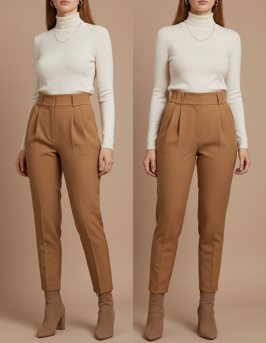 Pantalon À Pince Femme Slim - Camel Gabardine