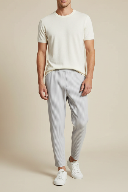 Pantalon À Pince Gris Plissé Fuselé Confortable Homme - Polyester