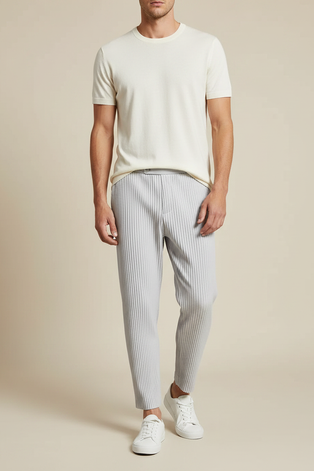 Pantalon À Pince Gris Plissé Fuselé Confortable Homme - Polyester