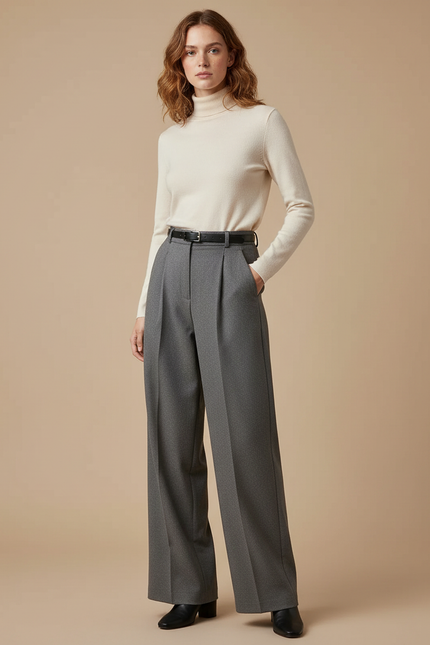 Pantalon À Double Pince - Gris Laine
