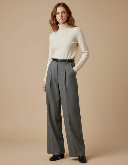 Pantalon À Double Pince - Gris Laine