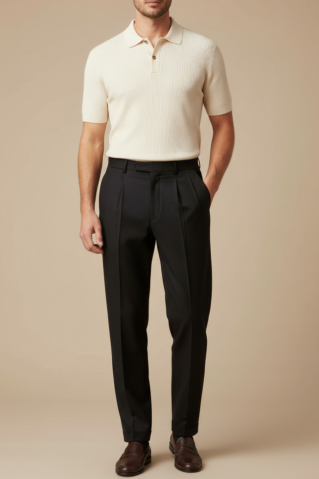 Pantalon À Pince Noir Classique Habillé Homme - Gabardine