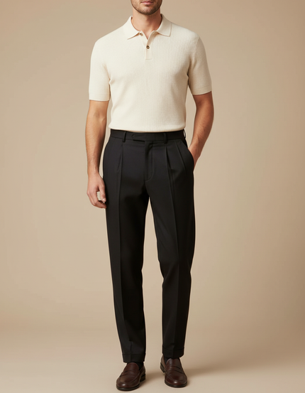 Pantalon À Pince Noir Classique Habillé Homme - Gabardine