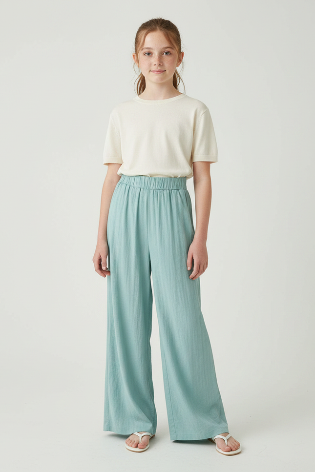 Pantalon À Pince Fluide Vert Menthe Ample Décontracté - Viscose