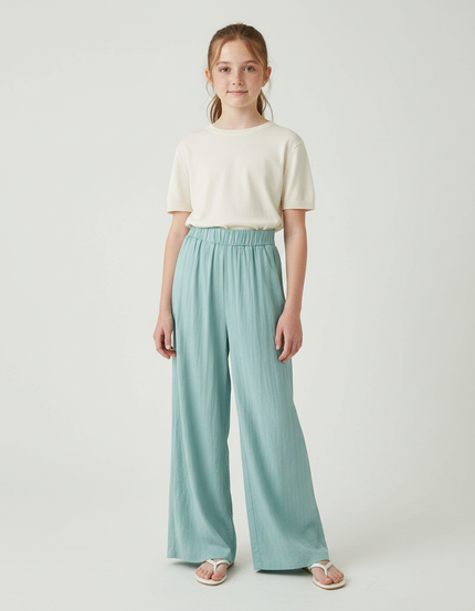 Pantalon À Pince Fluide Vert Menthe Ample Décontracté - Viscose
