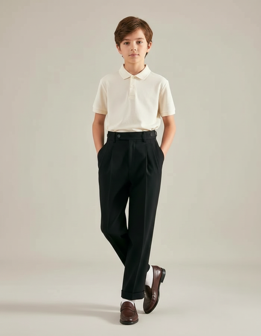 Pantalon À Pince Noir Plissé Élégant Classique Garçon - Gabardine