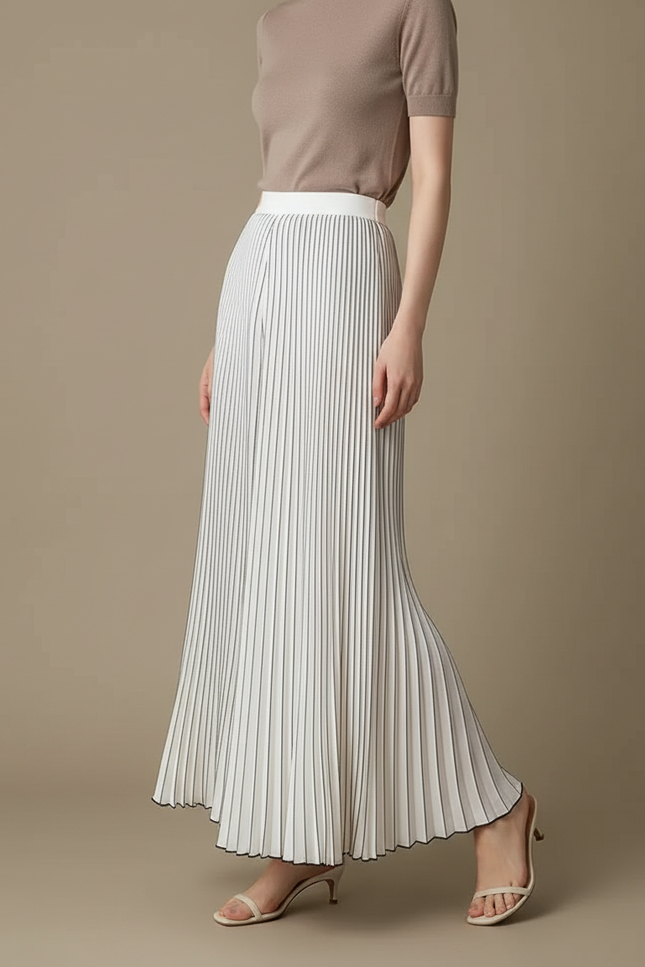 Pantalon À Pince Plissé Blanc Fluide Élégant Femme - Polyester