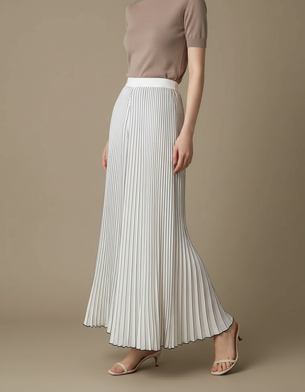 Pantalon À Pince Plissé Blanc Fluide Élégant Femme - Polyester