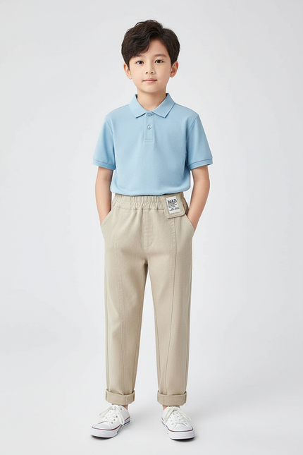 Pantalon À Pince Beige Décontracté Enfant Sport Confortable - Toile