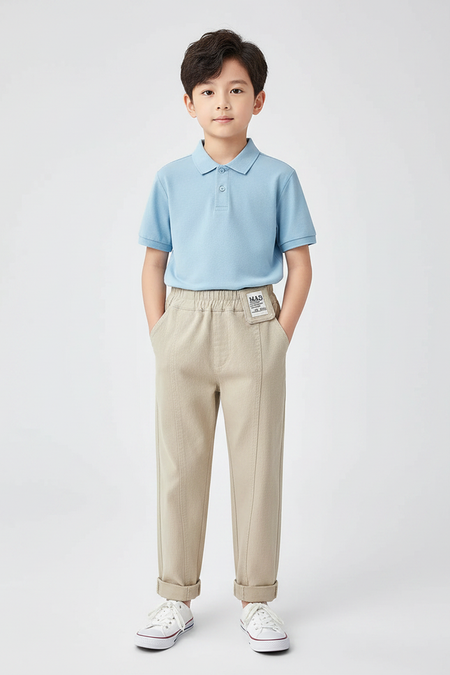 Pantalon À Pince Beige Décontracté Enfant Sport Confortable - Toile