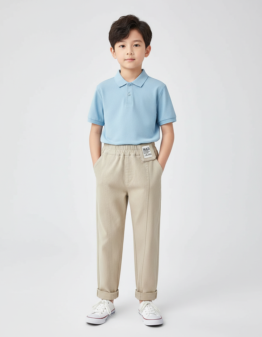 Pantalon À Pince Beige Décontracté Enfant Sport Confortable - Toile