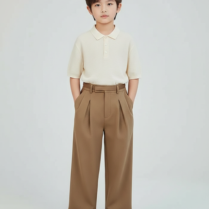 Pantalon À Pince Marron Plissé Ample Enfant Chic - Gabardine