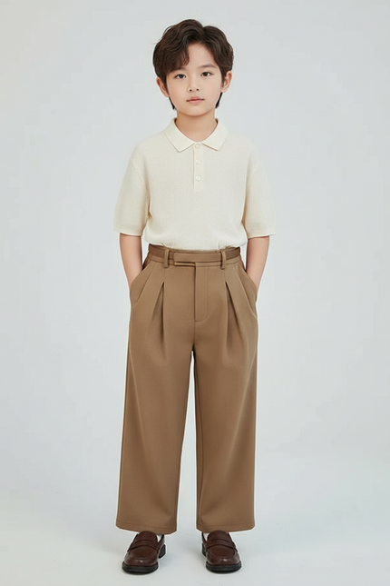 Pantalon À Pince Marron Plissé Ample Enfant Chic - Gabardine