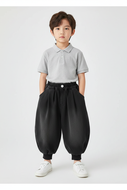 Pantalon À Pince Noir Ample Élastique Enfant - Jean