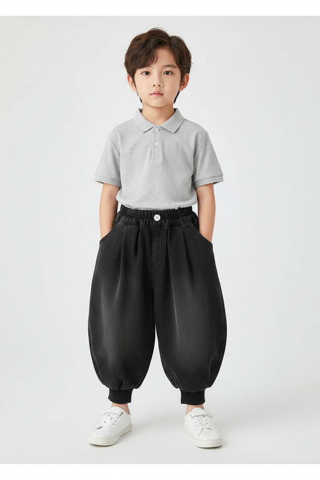 Pantalon À Pince Noir Ample Élastique Enfant - Jean