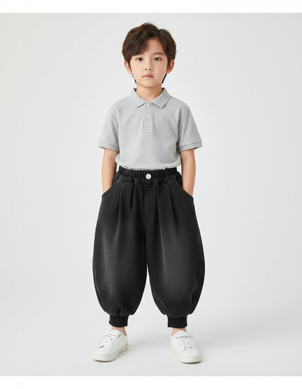 Pantalon À Pince Noir Ample Élastique Enfant - Jean
