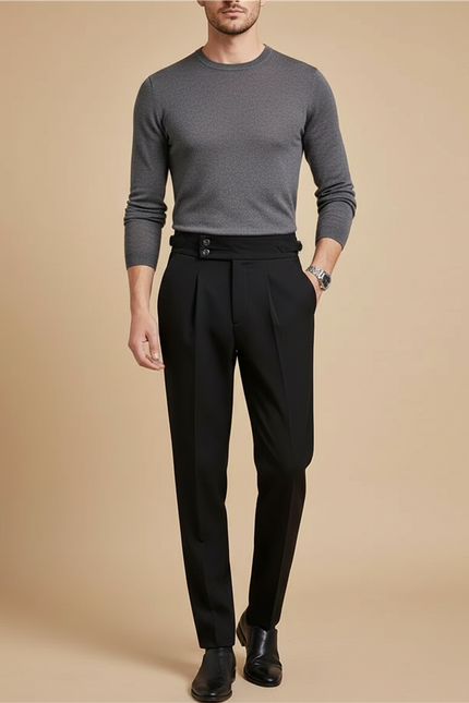 Pantalon À Pince Noir Plissé Élégant Homme Drapé - Gabardine