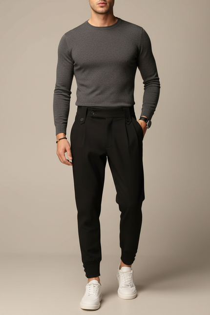 Pantalon À Pince Noir Plissé Élégant Homme - Gabardine