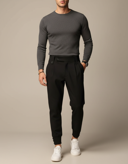 Pantalon À Pince Noir Plissé Élégant Homme - Gabardine