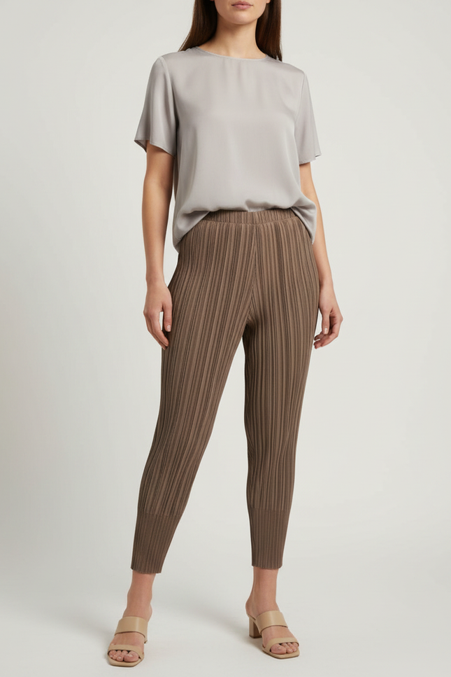 Pantalon À Pince Plissé Marron Confortable Cheville Décontracté - Maille