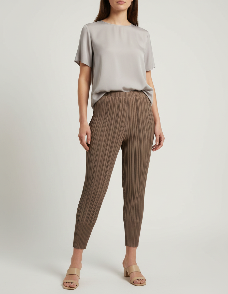 Pantalon À Pince Plissé Marron Confortable Cheville Décontracté - Maille