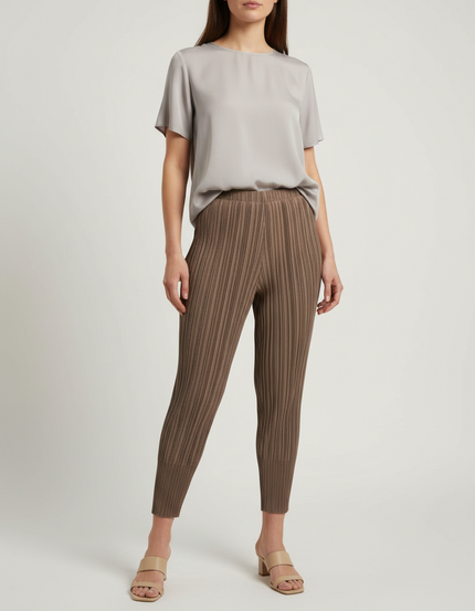 Pantalon À Pince Plissé Marron Confortable Cheville Décontracté - Maille
