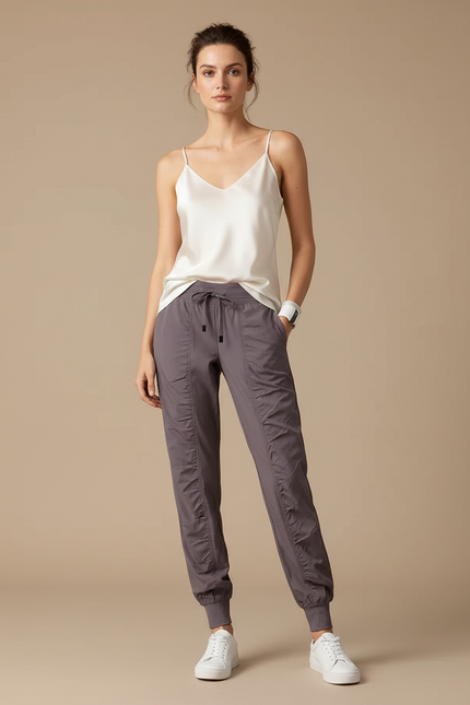 Pantalon À Pince Gris Cordon Fluide Sport Femme - Polyester