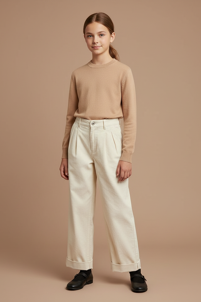 Pantalon À Pince Crème Ample Décontracté Coton Plissé - Blanc