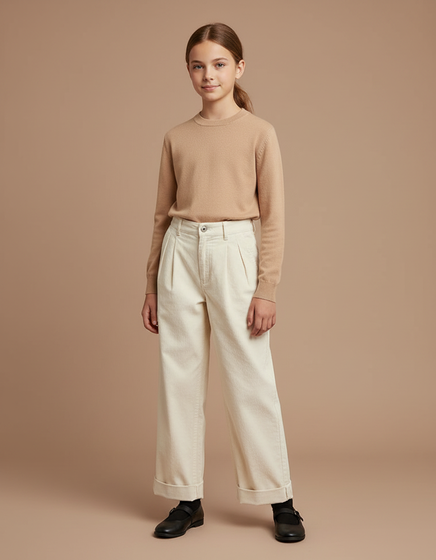 Pantalon À Pince Crème Ample Décontracté Coton Plissé - Blanc