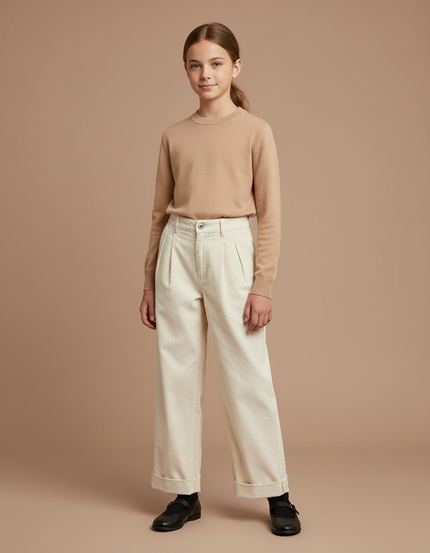 Pantalon À Pince Crème Ample Décontracté Coton Plissé - Blanc