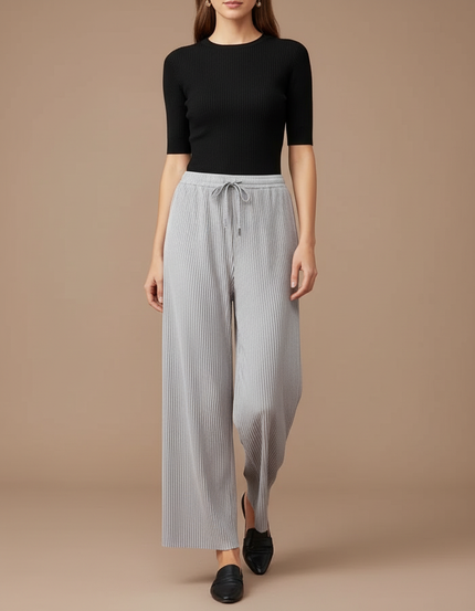 Pantalon À Pince Gris Plissé Ample Fluide Décontracté - Maille