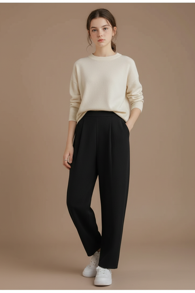 Pantalon À Pince Noir Ample Décontracté Harem Tricoté - Maille