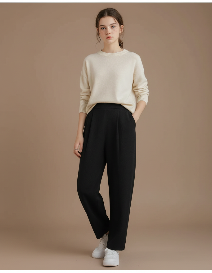 Pantalon À Pince Noir Ample Décontracté Harem Tricoté - Maille