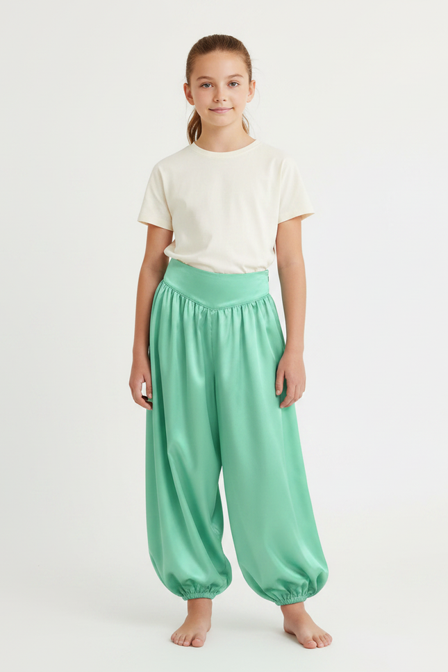 Pantalon À Pince Vert Satiné Ample Enfant Danse Orientale