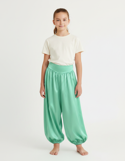 Pantalon À Pince Vert Satiné Ample Enfant Danse Orientale