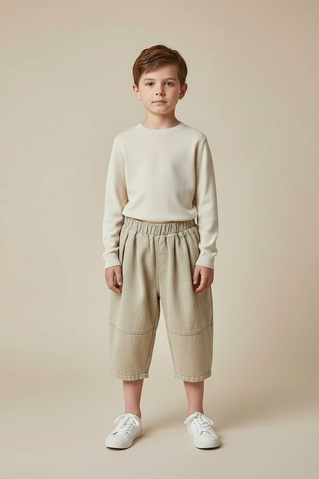 Pantalon À Pince Kaki Ample Décontracté Enfant - Molleton