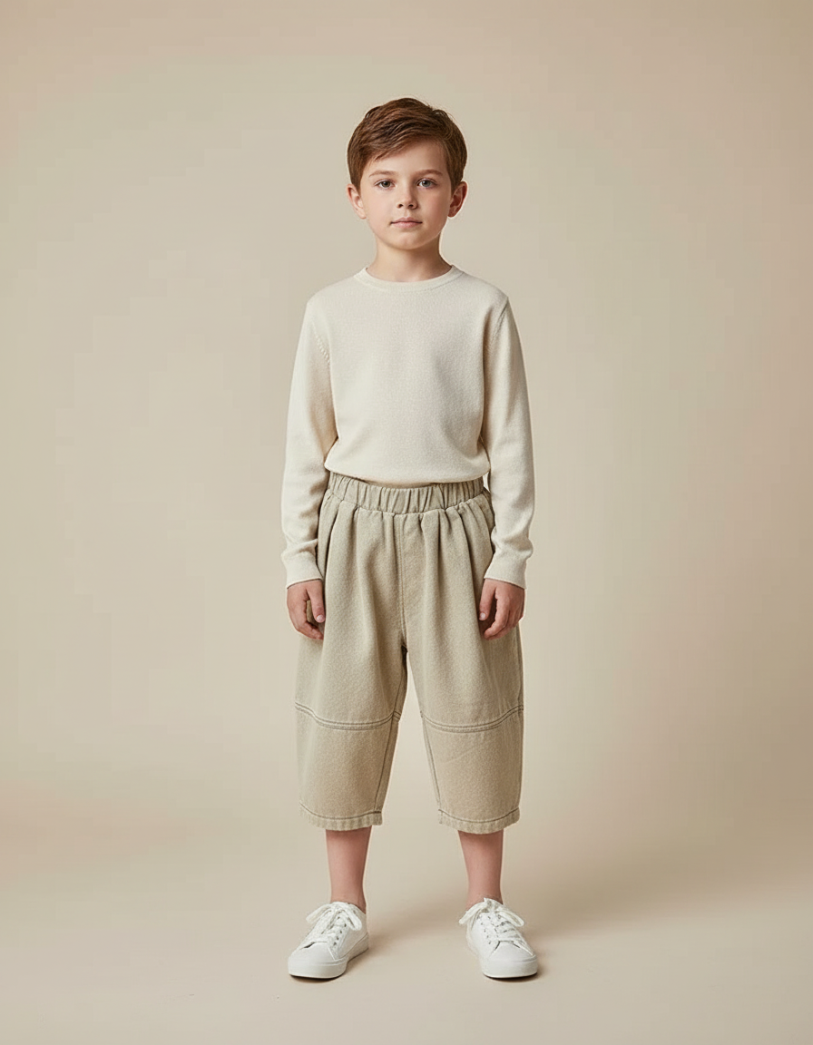 Pantalon À Pince Kaki Ample Décontracté Enfant - Molleton