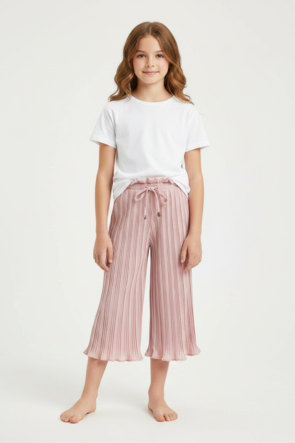 Pantalon À Pince Rose Plissé Ample Fille Décontracté Fluide - Polyester