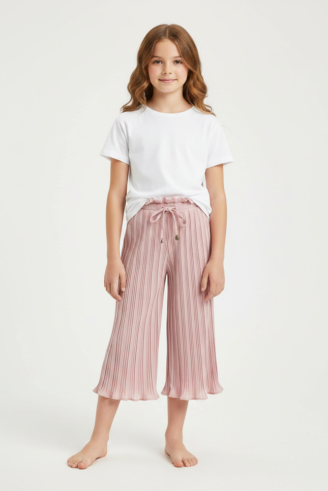 Pantalon À Pince Rose Plissé Ample Fille Décontracté Fluide - Polyester