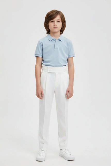 Pantalon À Pince Blanc Plissé Élégant Décontracté Enfant - Gabardine