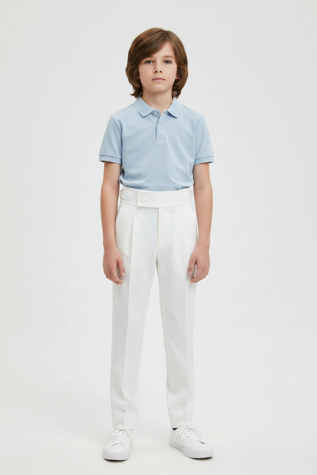 Pantalon À Pince Blanc Plissé Élégant Décontracté Enfant - Gabardine
