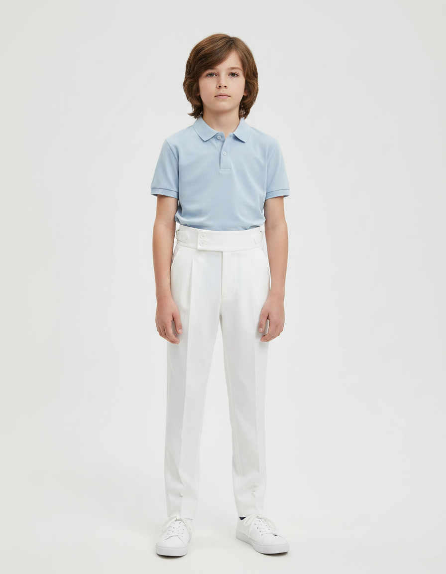 Pantalon À Pince Blanc Plissé Élégant Décontracté Enfant - Gabardine