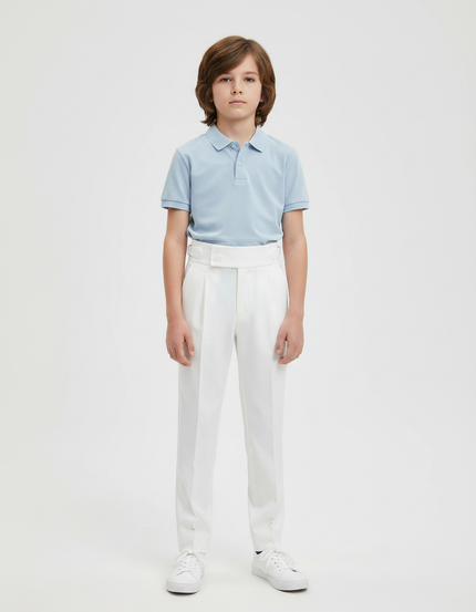 Pantalon À Pince Blanc Plissé Élégant Décontracté Enfant - Gabardine