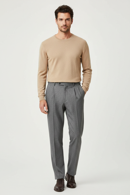 Pantalon À Pince Gris Élégant Coupe Ample Homme - Laine