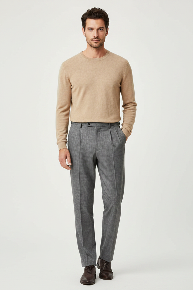 Pantalon À Pince Gris Élégant Coupe Ample Homme - Laine