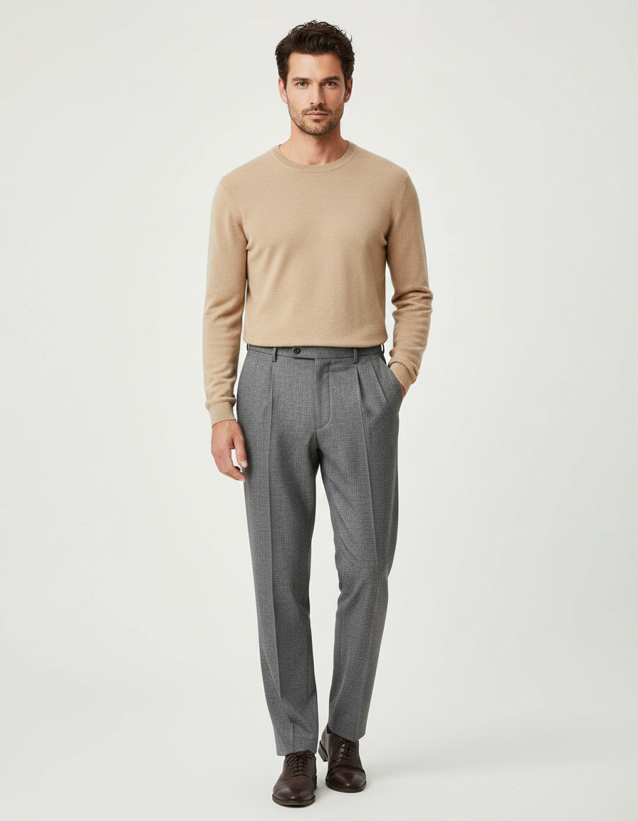 Pantalon À Pince Gris Élégant Coupe Ample Homme - Laine