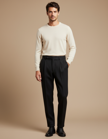 Pantalon À Pince Noir Texturé Laine Plissé Homme